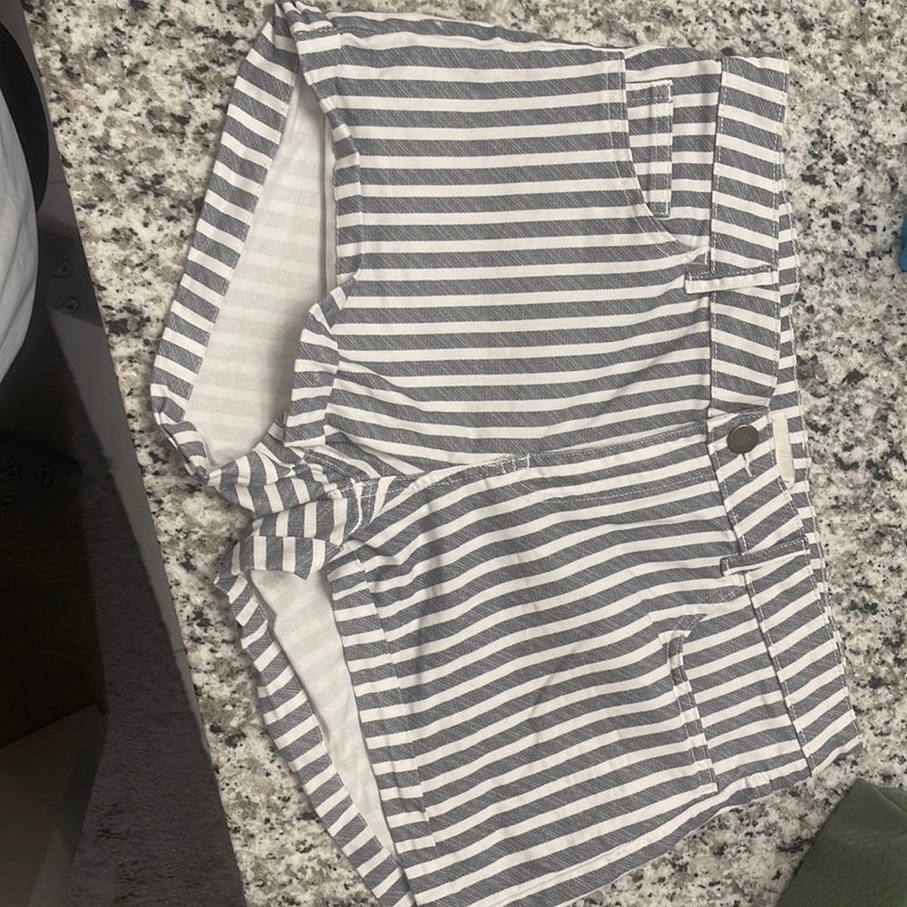 White and blue jean stripe shorts. Size 8 Gently worn